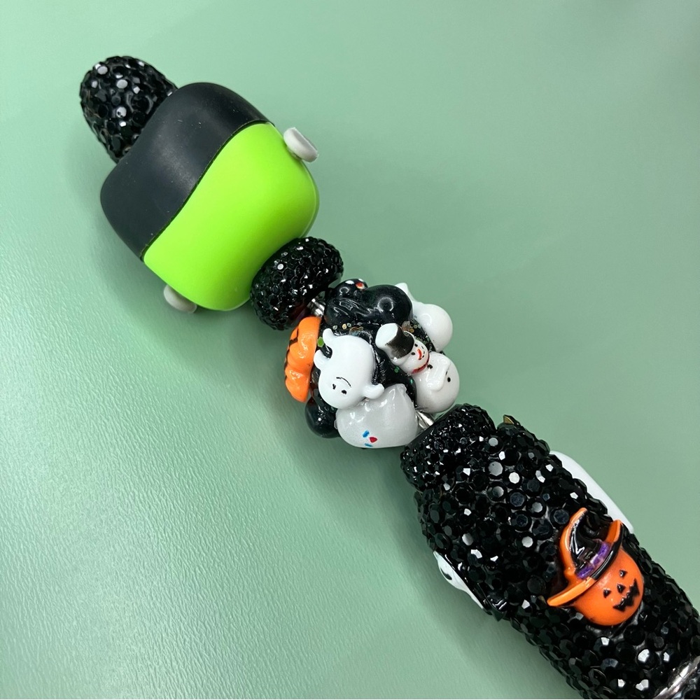 Halloween Kawaii Chibi Frankenstein Black Rhinestone Handmade Beaded Pen - Picture 3 of 7